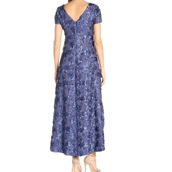 ALEX EVENINGS Womens Blue Short Sleeve Jewel Neck Maxi Formal Sheath Dress 16 - Picture 2 of 3